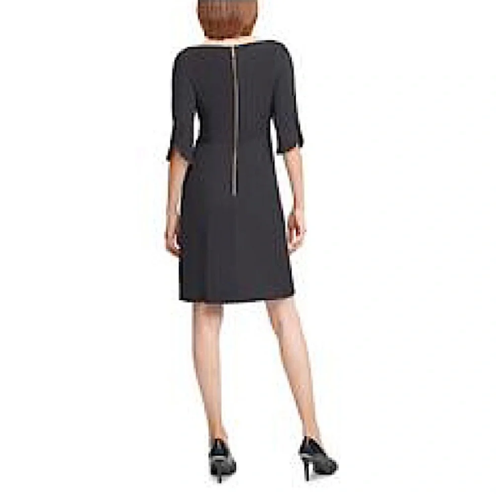 CALVIN KLEIN Black Boat Neck Waist Tie & Pockets Above The Knee Sheath Dress 10_8